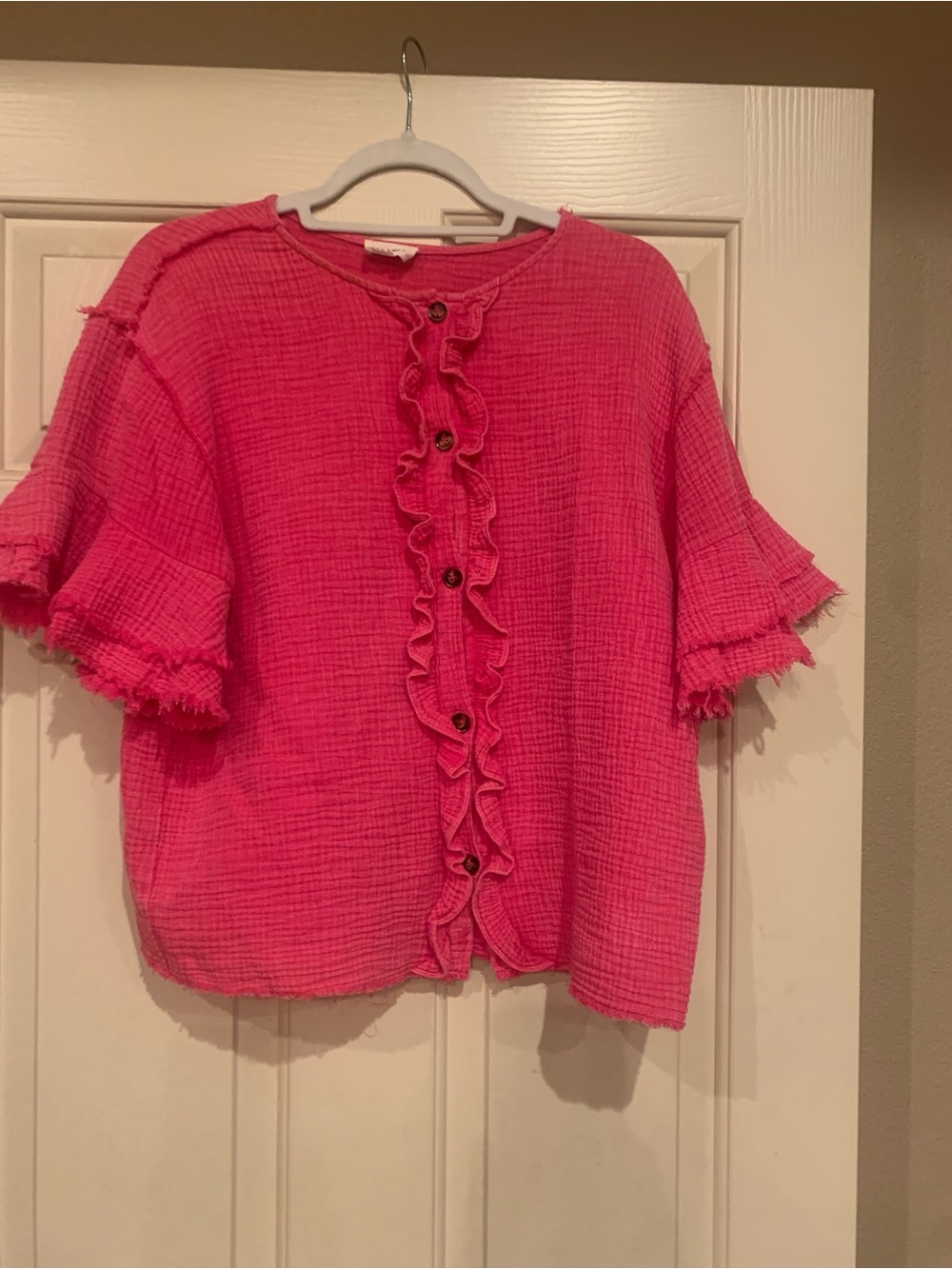 BiBi Bright Pink Ruffle Button-Front Top